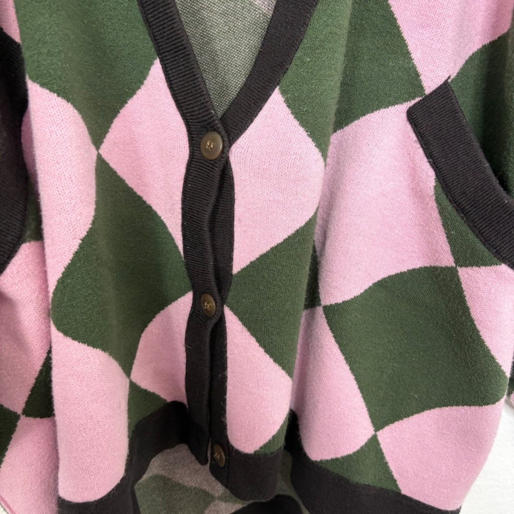 Free People Lavender and Forest Green Checker Knit Cardigan - Picture 7 of 11